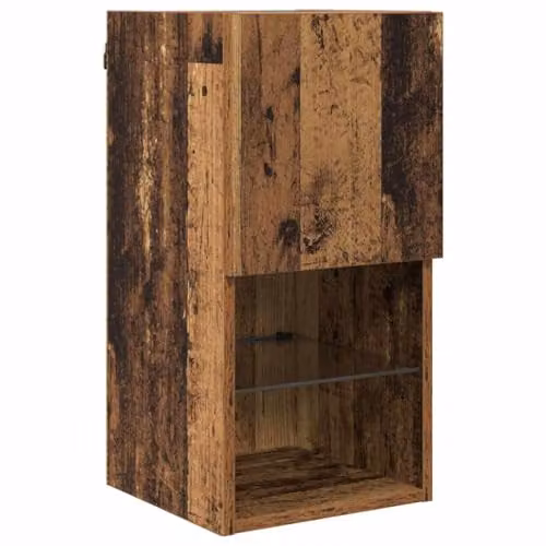 vidaXL Set of 2 Modern Wall-Mounted TV Cabinets in Old Wood Brown with Integrated Lighting and Glass Doors – 5