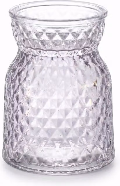Kingsbury Gifts Small Waisted Posy Glass Vase in Clear Transparent Round Geometric Design