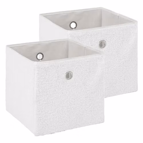 OHS Pack of 2 Teddy Boucle Foldable Storage Cubes with Handles, White