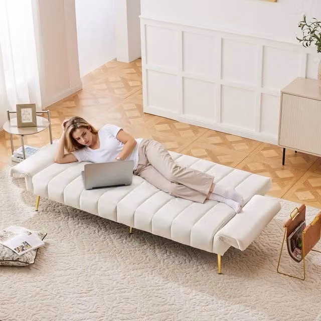 ModernLuxe Velvet Sofa Bed in Beige with Click-Clack Sleeping Function
