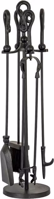 KDMK Black Crook Top Companion Set Elegant Industrial Metal Tabletop Fireplace Accessory