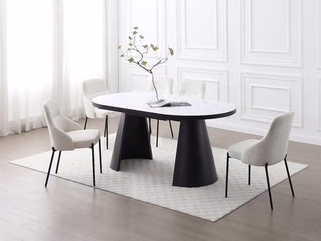 Vente-unique Extendable 6-10 Seater Oval Dining Table in White and Black MDF and Metal