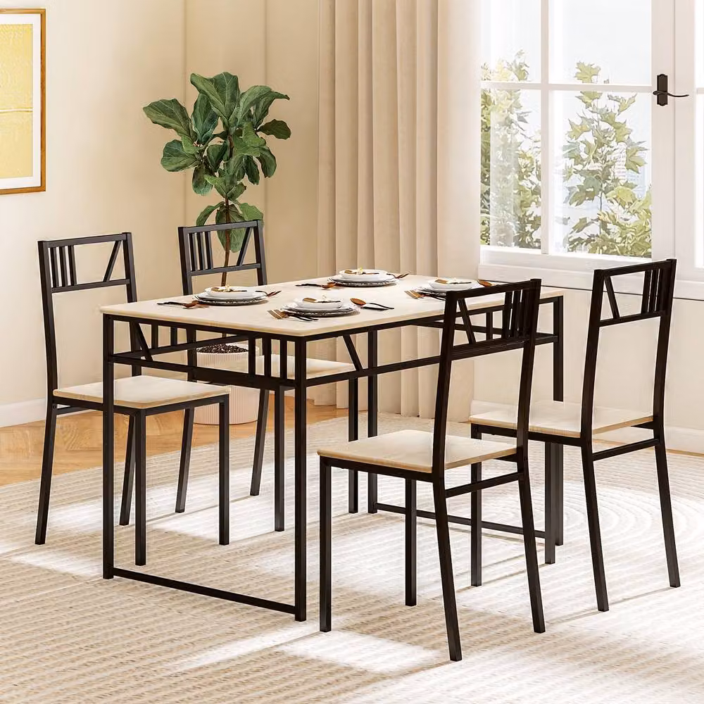 Costway 5 Piece Industrial Style Dining Table and 4 Chairs Set in Brown and Black – 6