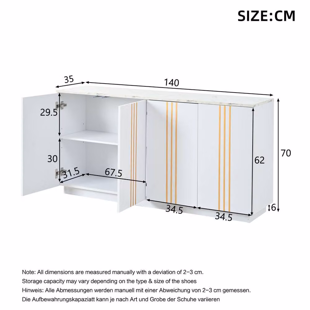 STILVORA Modern 4 Door Sideboard in White with Gold Trim – 2