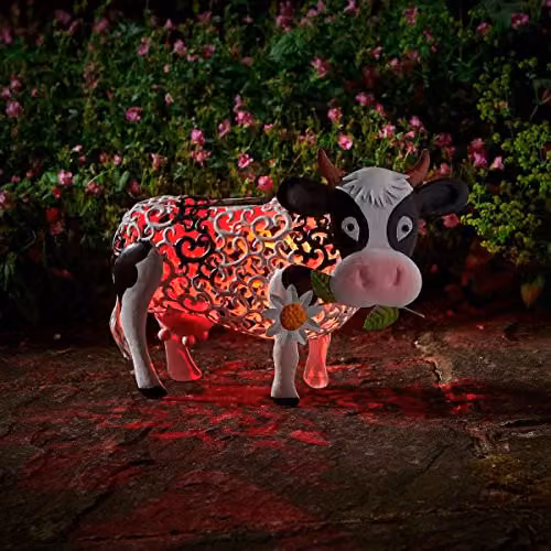 Garden Greatness Daisy Cow Silhouette Solar Garden Light in White and Multicolour – 2