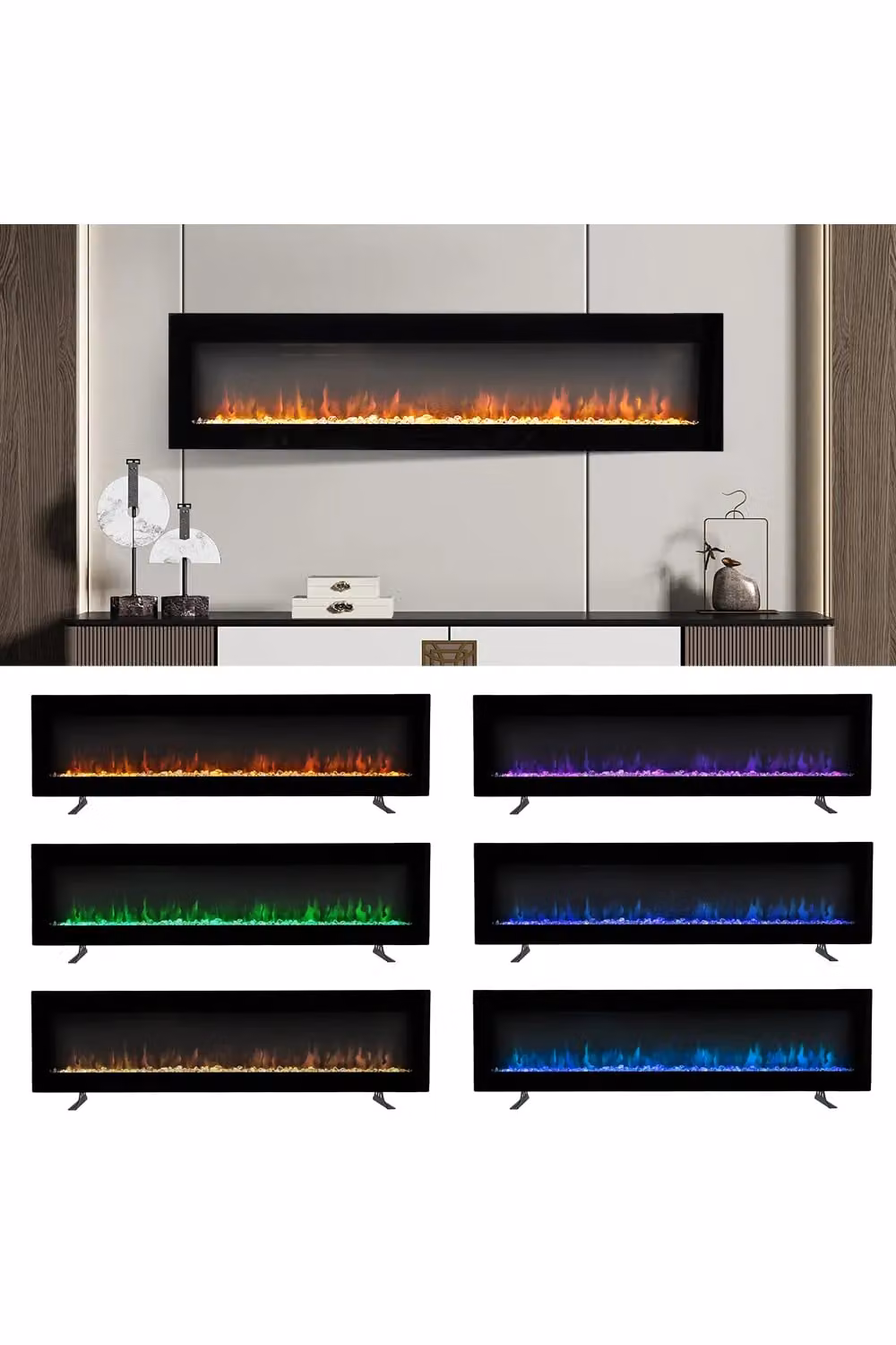 Living and Home 50 inch Wall Mount Electric Fireplace with Remote, Black – 4