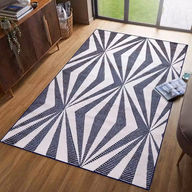 Desire Rugs Valencia Modern Geometric Blue Polypropylene Runner, W: 60 cm, L: 220 cm