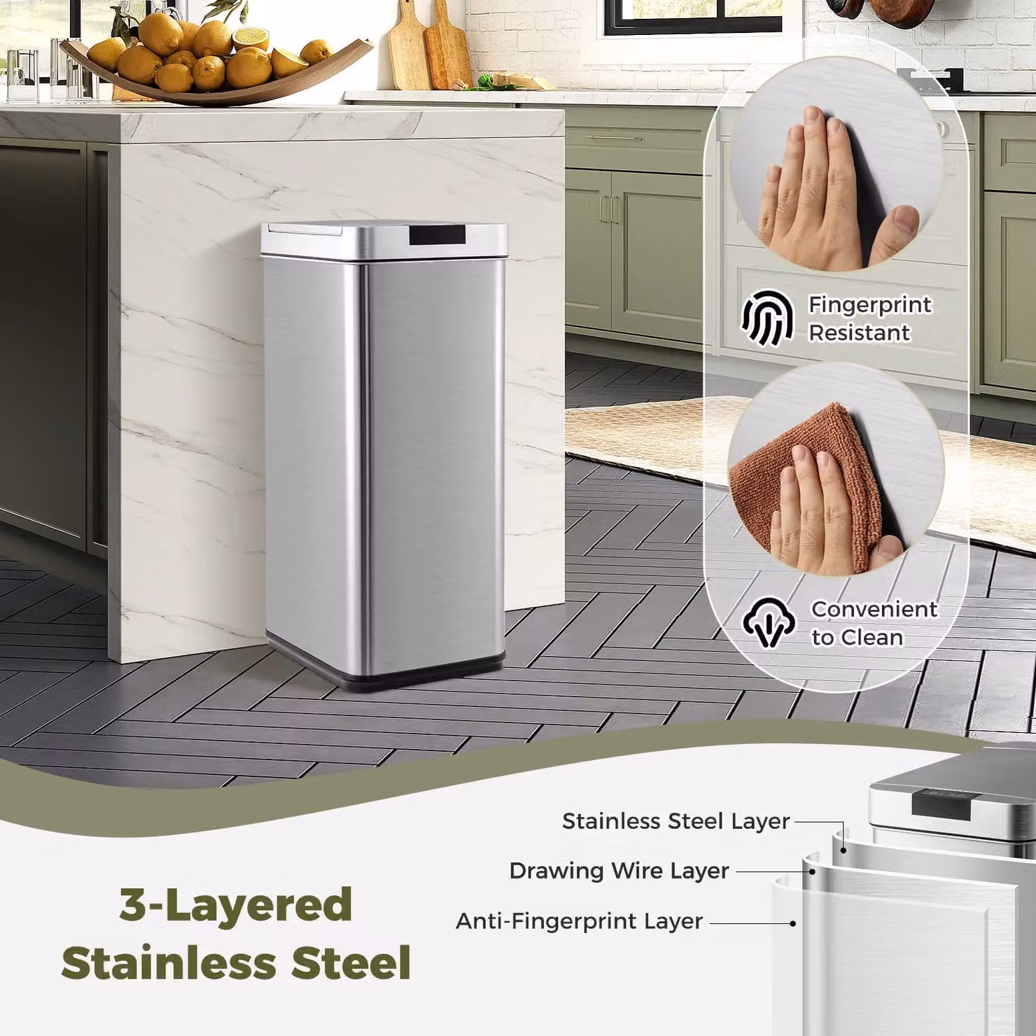 Gymax 48L Automatic Motion Sensor Trash Can with Lid in Metallic Silver – 5