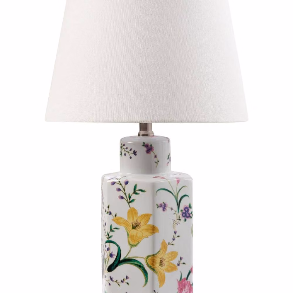 Wyld and Coco White Ceramic Table Lamp with Fabric Cylinder Shade – 2