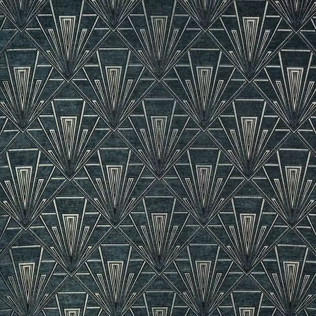 Fibre Naturelle Gatsby Art Deco Chenille Fabric in Grey and Petrol
