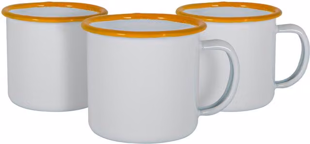 Argon Tableware Pack of 12 White Enamel Espresso Cups, 130ml, Yellow