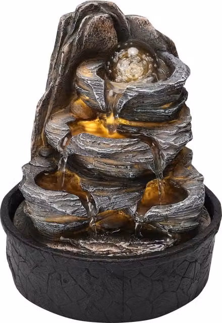 Darphe Electric Tabletop Rockery Water Feature with LED Light, Grey