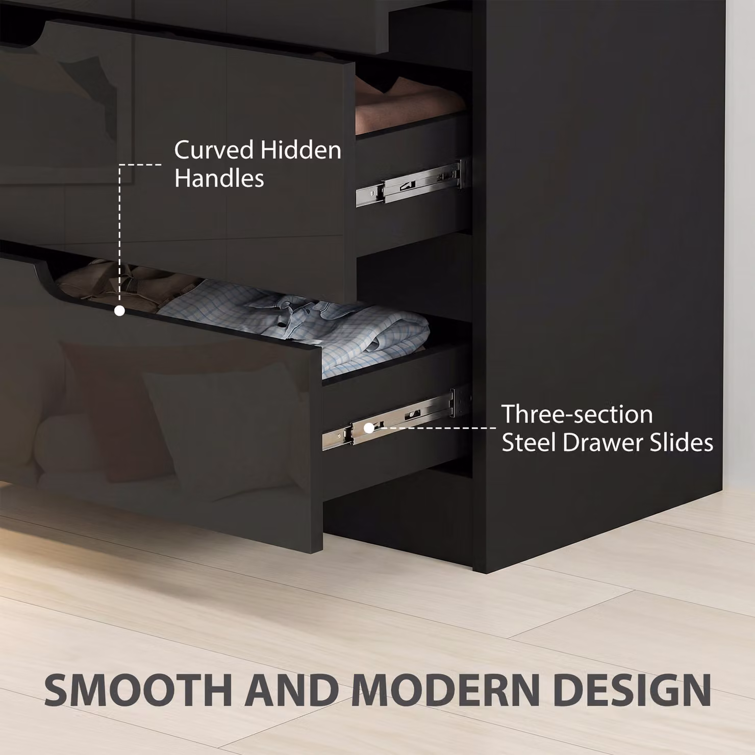 HOMCOM Modern Black High Gloss Chest of Four Drawers – 5