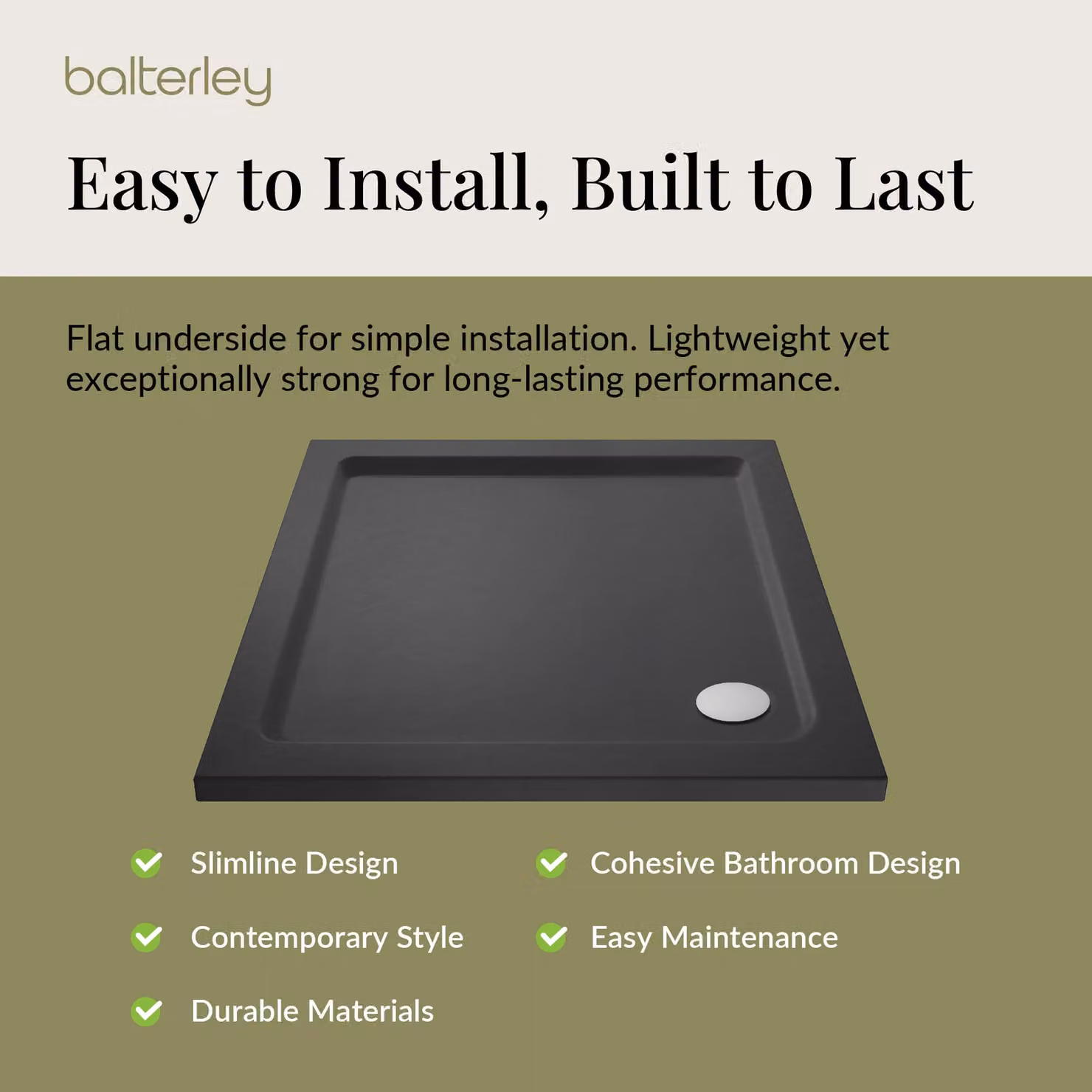 Balterley Premium Square Shower Tray, Grey, W/D: 70 x 70 cm – 3