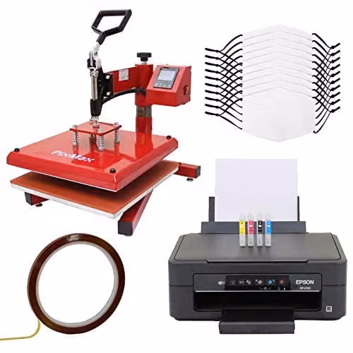 PixMax 10 Pack White Blank Sublimation Face Masks for Adults with 5 Layer Filter and Heat Press Machine Bundle Kit