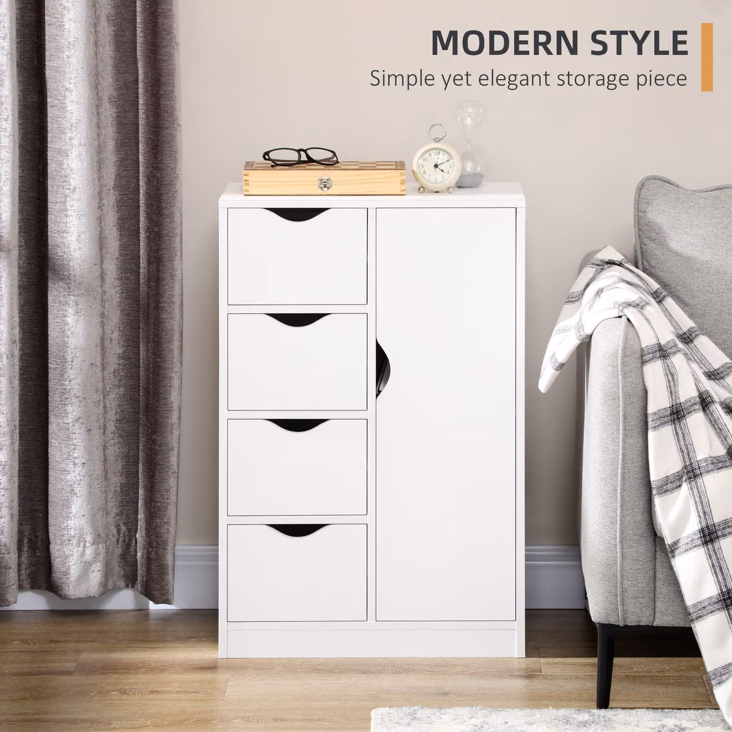 HOMCOM White Freestanding Bathroom Cabinet with 4 Drawers and Door – 3