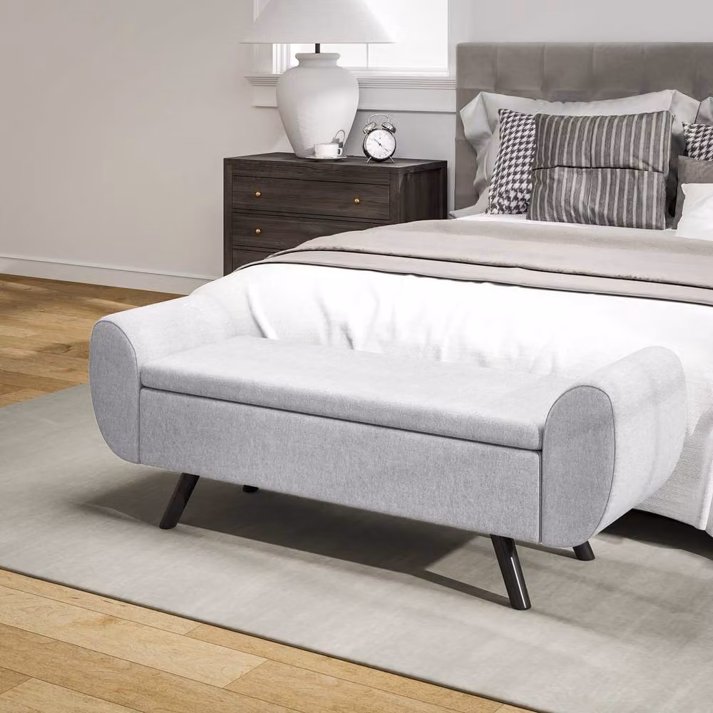Wyld Haus Nesama Linen Effect Light Grey Upholstered Storage Bench with Armrests – 8