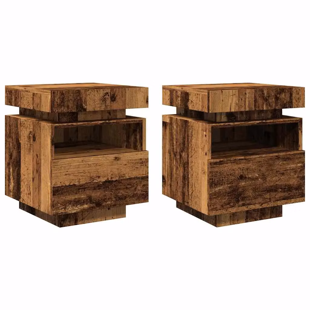 Berkfield Home Set of 2 Rustic Brown Bedside Cabinets with Integrated LED Lights, W: 40 cm, D: 39 cm, H: 48.5 cm – 2