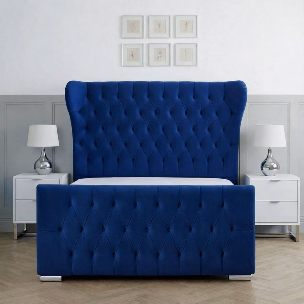 Living Comfort Bedz Velvetine Upholstered Gas Lift Storage Bed in Blue, Super King, W/D/H: 200 x 200 cm – 2