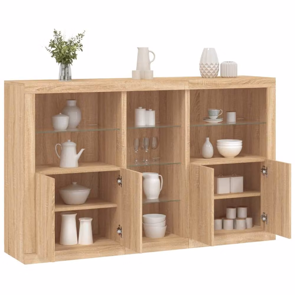Berkfield Home Modern Sideboard with Integrated LED Lights in Sonoma Oak Brown, W: 162 cm, D: 37 cm, H: 100 cm – 2