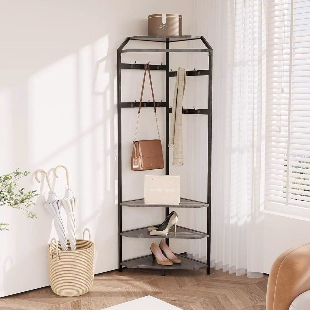 KORVIXA Modern Black Metal Corner Hall Tree with Bench and Coat Rack – 4