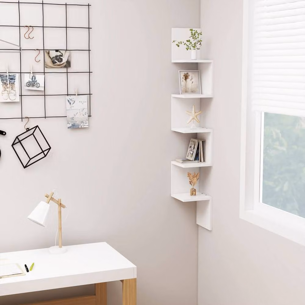 Berkfield Home White Wall Mounted Corner Shelf in MDF, W/D/H: 20 x 20 x 127.5 cm – 2