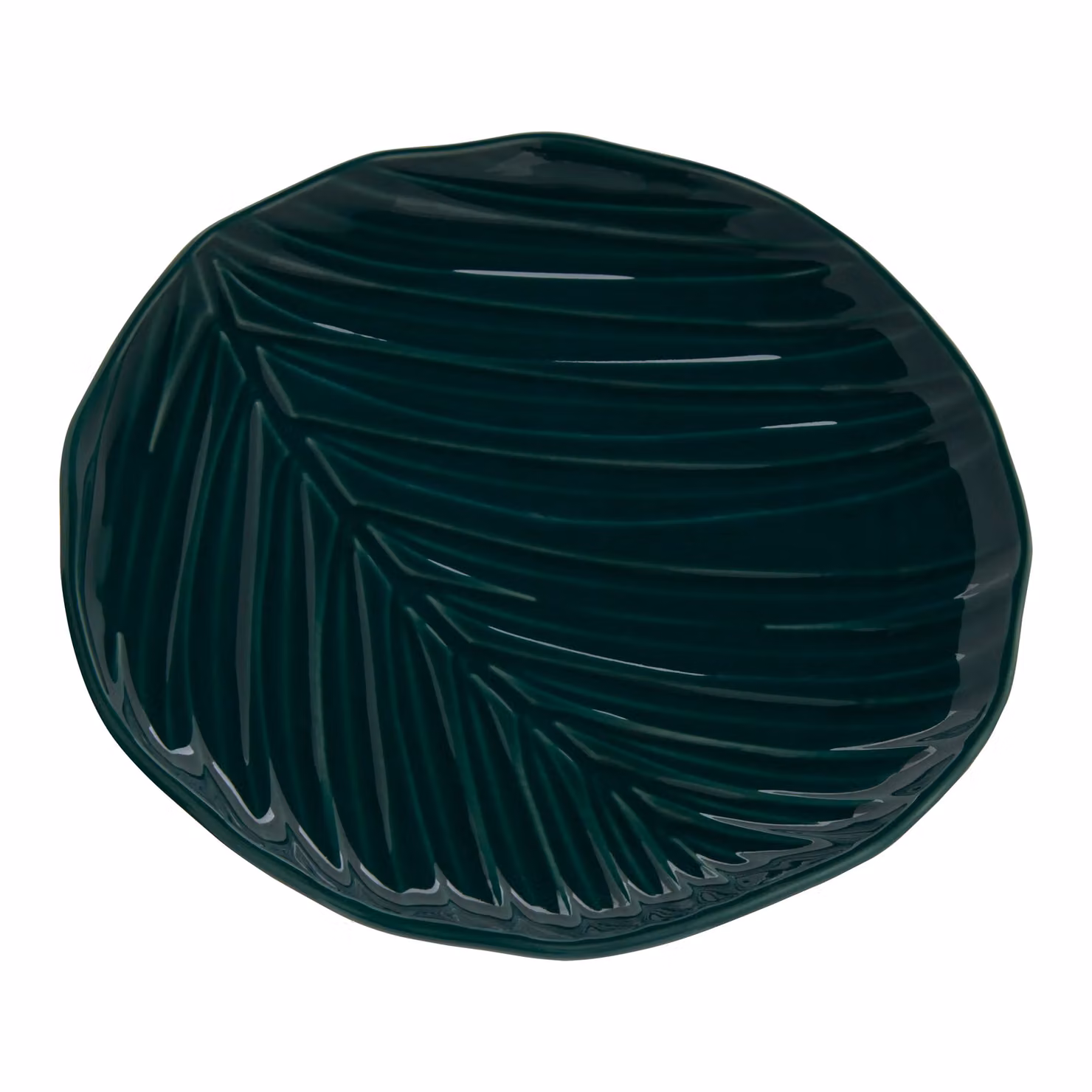 Orsina Dark Green Porcelain Canape Plate with Tropical Leaf Texture – 2