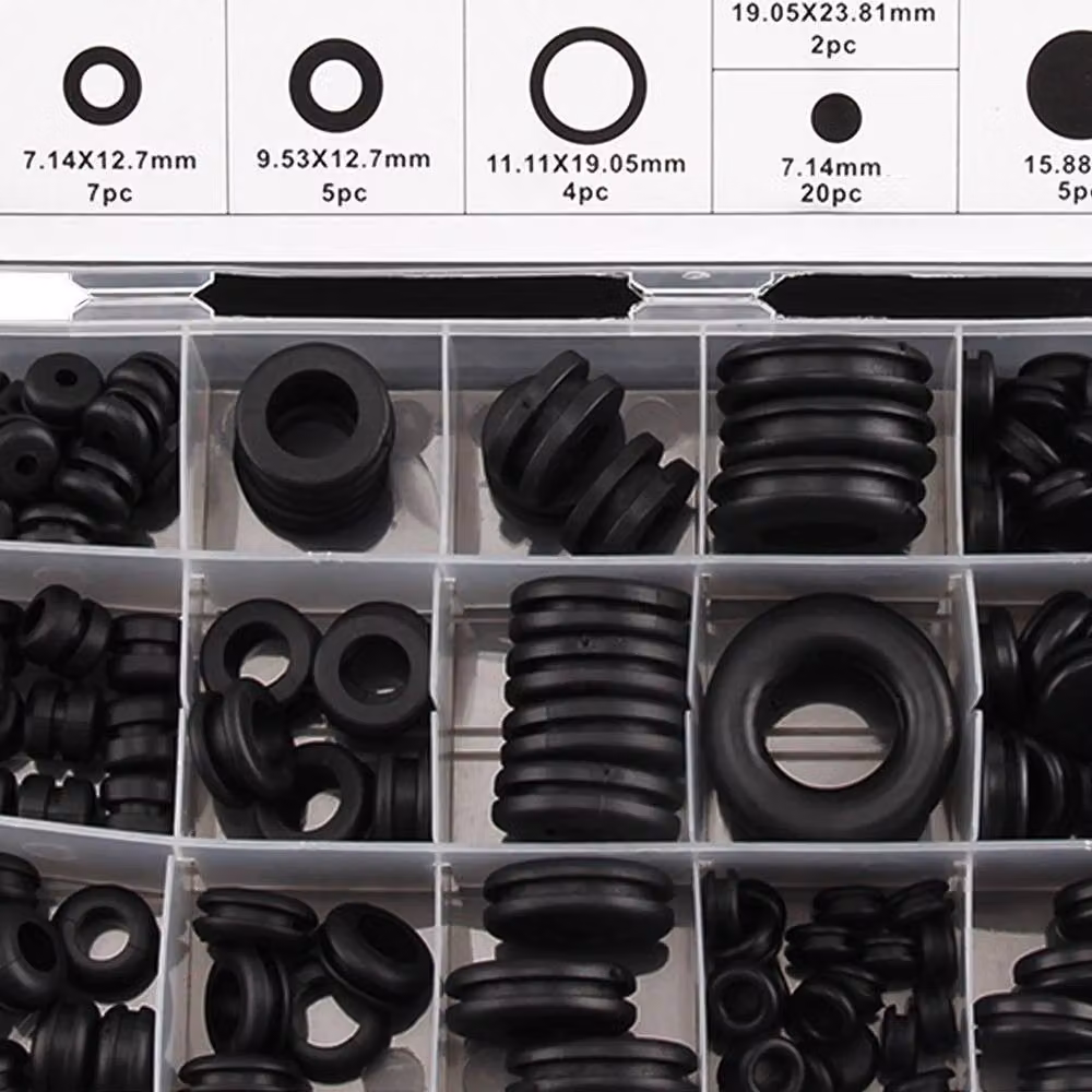 FLAVORA 200-Piece Assorted Black Rubber Blanking Grommets Open and Closed Plugs – 4