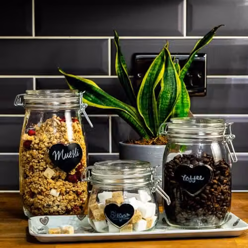 Nicola Spring Heart Shaped Storage Jar Labels, Black, Pack of 6, 5 x 4 cm – 6