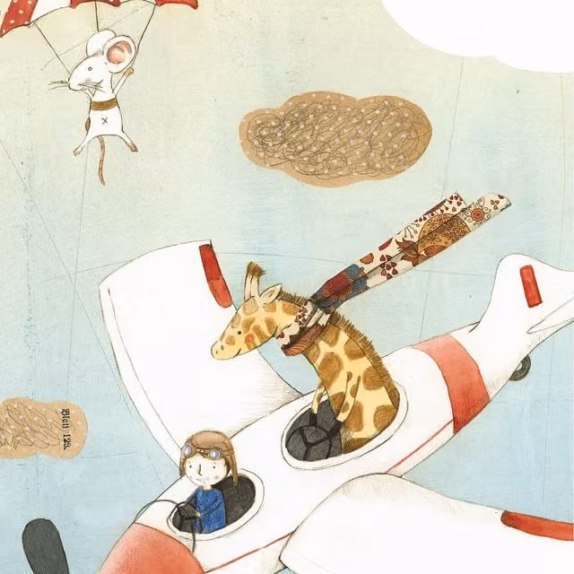 Flying Giraffe Blue Wall Mural