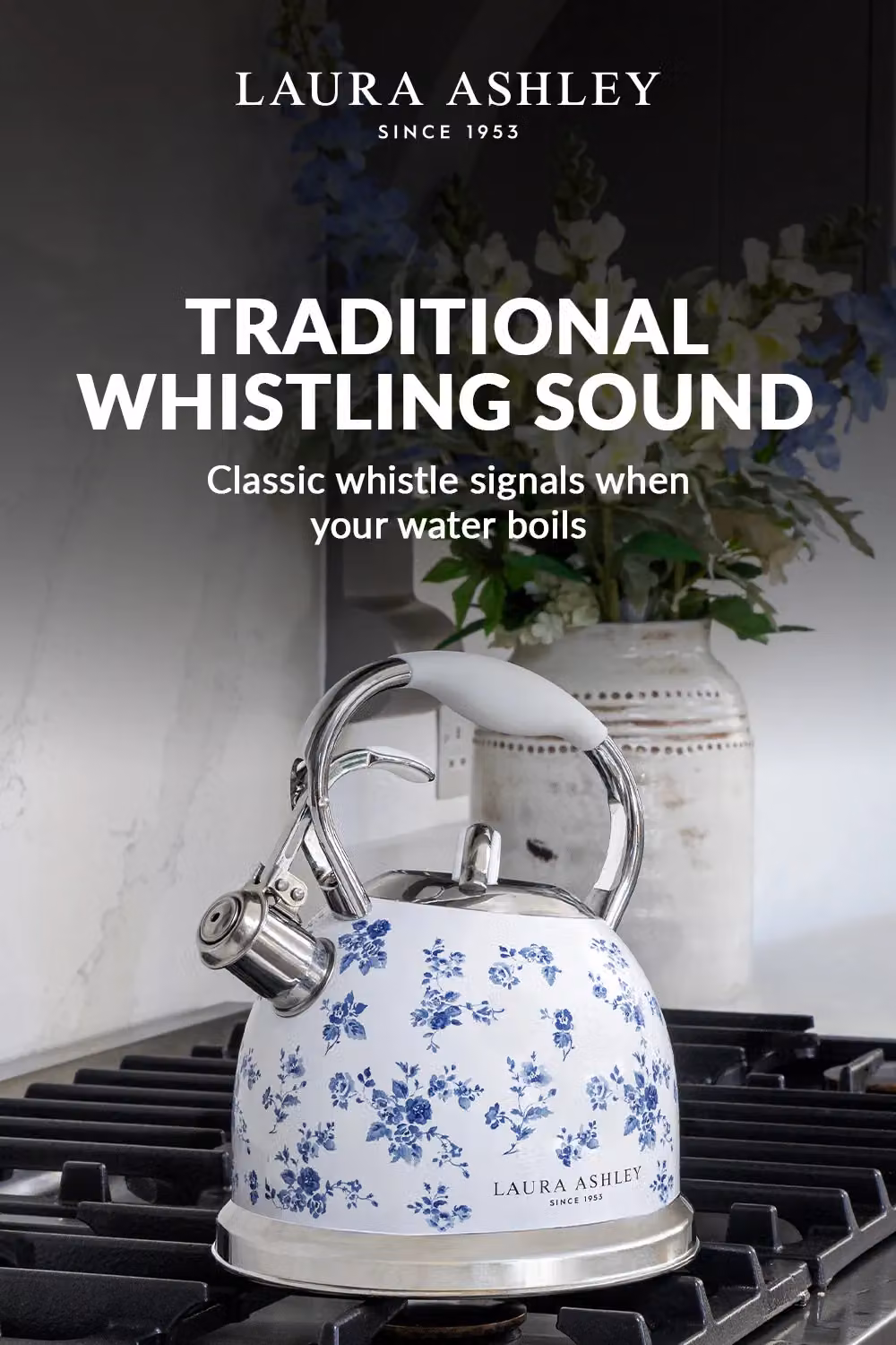 Laura Ashley China Rose Stainless Steel Stove Top Kettle, 2.5 l, Multicolour and White – 3