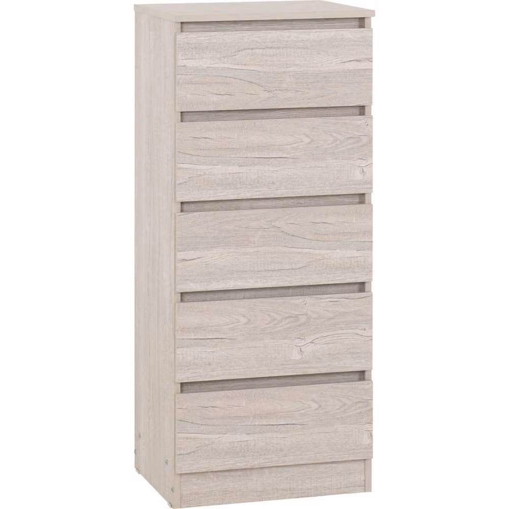 FORGEVIO Modern 5 Drawer Narrow Chest in Urban Snow Grey and Beige Oak – 2