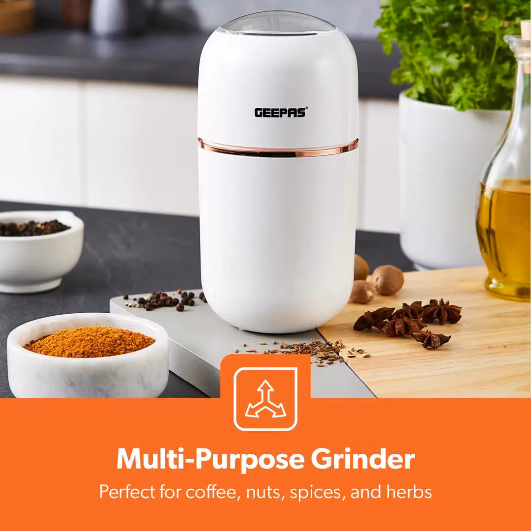 Geepas 200W Coffee and Spice Grinder with Stainless Steel Blades, 80g Capacity, White – 5