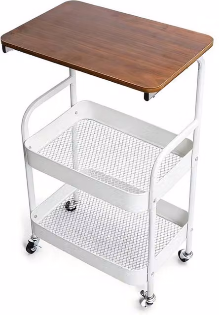 EONLION White 3 Tier Metal Rolling Storage Trolley with Table Top – 1