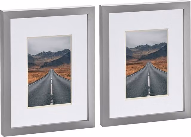 Nicola Spring Pack of 2 Rectangular Photo Frames in Grey and White with 4x6 inch Mount for 8x10 inch Photos