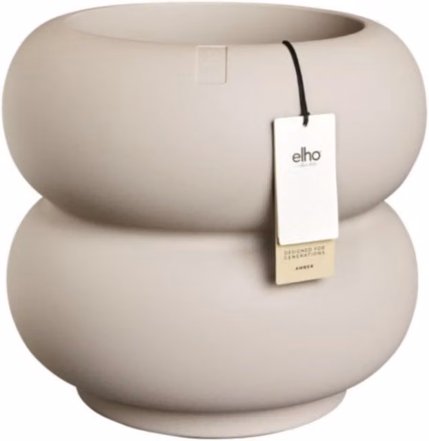 Elho Amber Roll Low Indoor and Outdoor Plant Pot, Beige