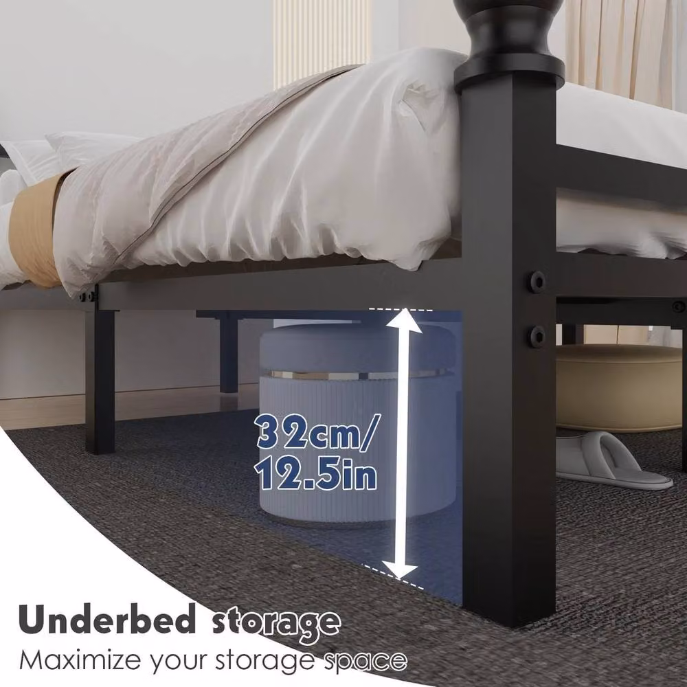 Kelvenix Heavy Duty Metal Double Bed Frame with Headboard and Footboard in Black, W/D/H: 140 x 200 cm – 3