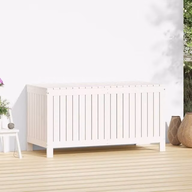 Berkfield Home Garden Storage Box in White Solid Pine Wood, W/D/H: 121 x 55 x 64 cm