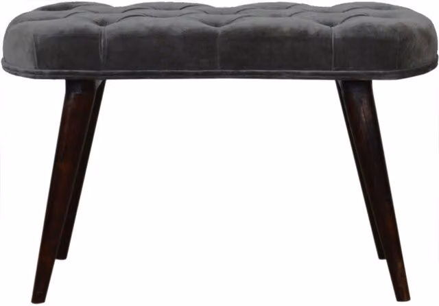KDMK Grey Cotton Velvet Scandinavian Style Bench with Mango Wood Frame