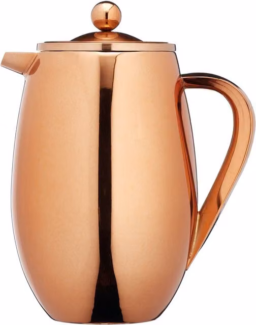 KitchenCraft Le'Xpress Stainless Steel Double Walled Insulated 1 Litre Cafetiere in Copper and Orange