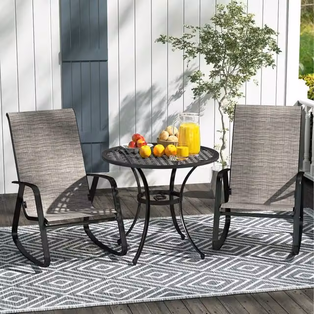 Outsunny Modern Garden Rocking Chair with Armrests in Brown and Grey