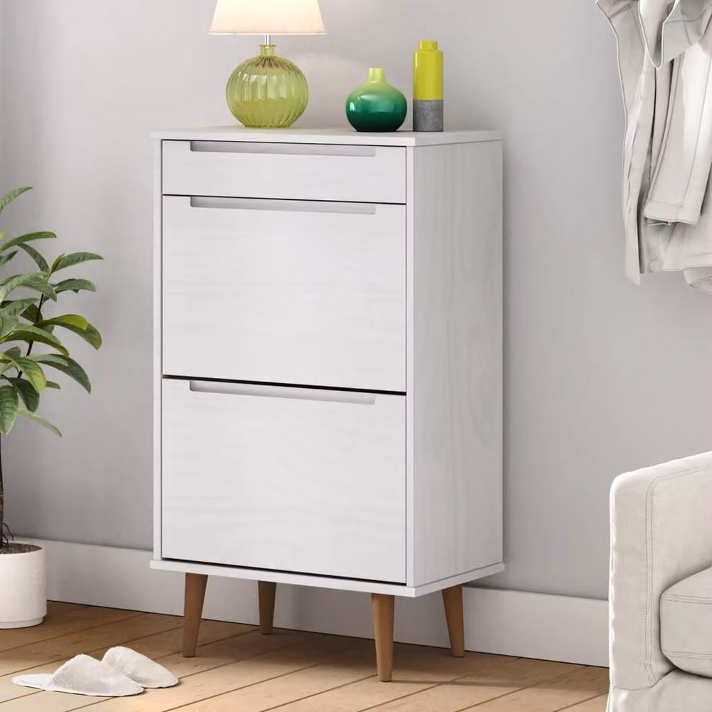 Berkfield Home MOLDE White Shoe Cabinet in Solid Pine Wood, W/D/H: 59.5 x 35 x 103 cm – 2