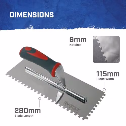 Faithfull Stainless Steel Notched Trowel with Soft Grip Handle in Silver – 2