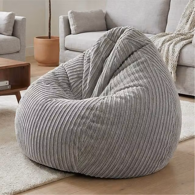 rucomfy Jumbo Cord Slouchbag Classic Indoor Bean Bag for Adults in Light Grey – 1