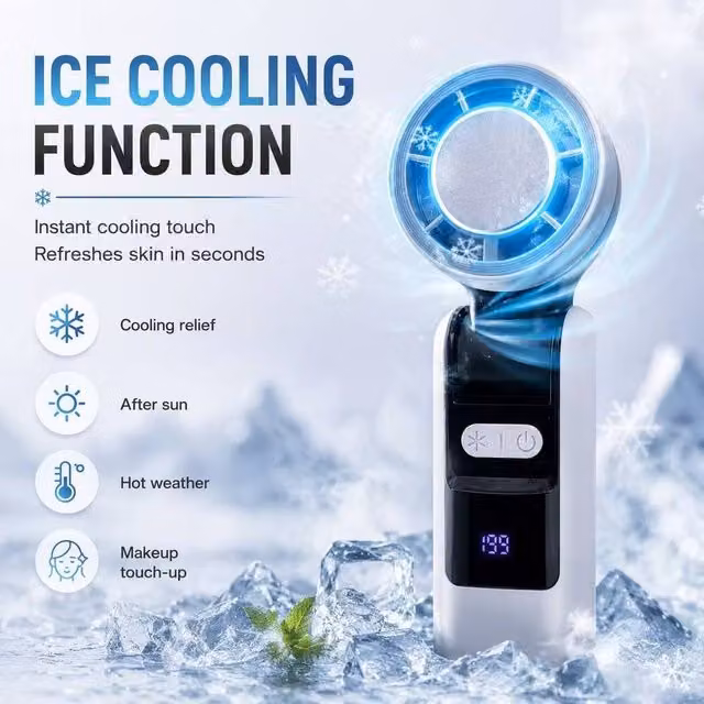 BluCore ICE COOLING Mini Foldable Rechargeable Fan in White – 1