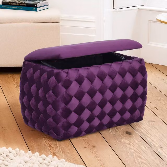 Artemis Home Plumeo Velvet Storage Ottoman in Purple