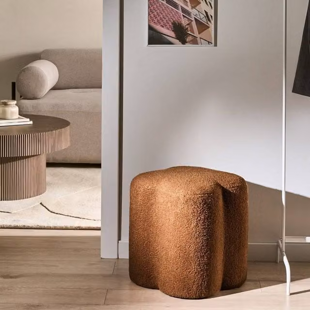 Wyld and Coco Clover-Shaped Bouclé Pouffe in Brown
