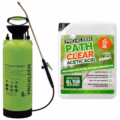 Pro-Kleen Path Cleaner Acetic Acid 30% Concentrated 5L and 8L Manual Pressure Sprayer with Brass Components