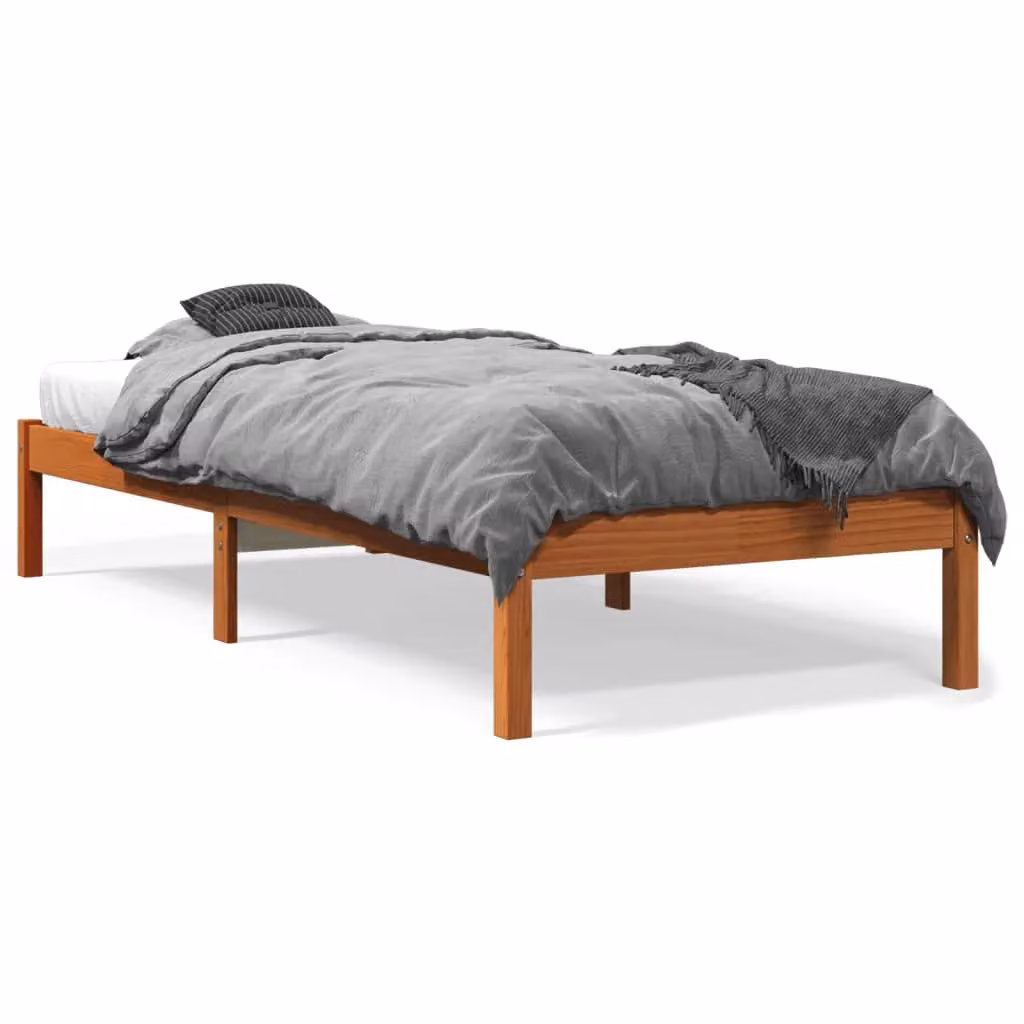 Berkfield Home Small Single Solid Wood Pine Bed Frame in Wax Brown, W/D/H: 75 x 190 cm – 2