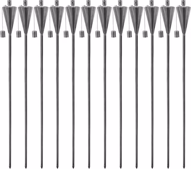 Harbour Housewares Metal Cone Garden Torches with Ground Spike, Silver, Pack of 12